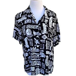Vintage 80s 90d Koret novelty tribal kitschy print black and white button down M